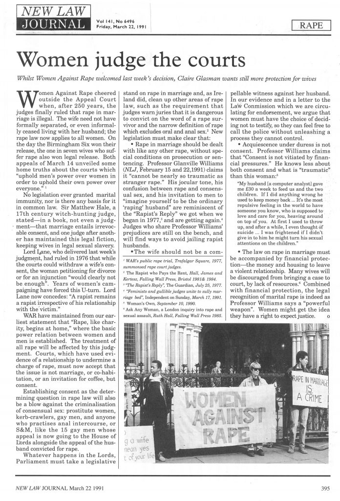 In the media Women judge the courts Women Against Rape